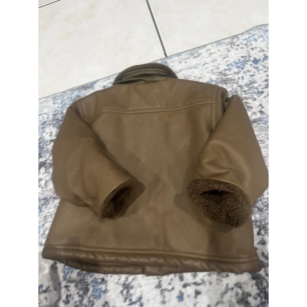 Vintage The Children's Place Brown Faux Leather Sherpa Jacket Baby Boy 24M Y2K
